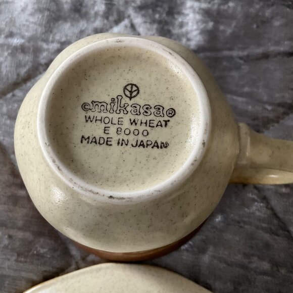 Vintage Mikasa Whole Wheat E 8000 Stoneware Cup & Saucer Set Of 2 Made In Japan - Picture 5 of 7
